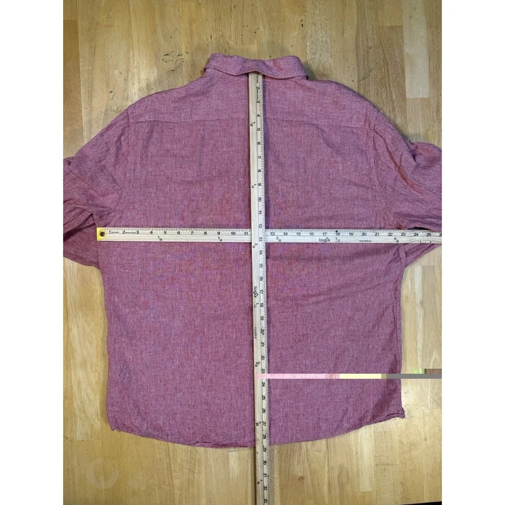 Banana Republic Untucked Linen Cotton Shirt Men's L Red Heather Button Front